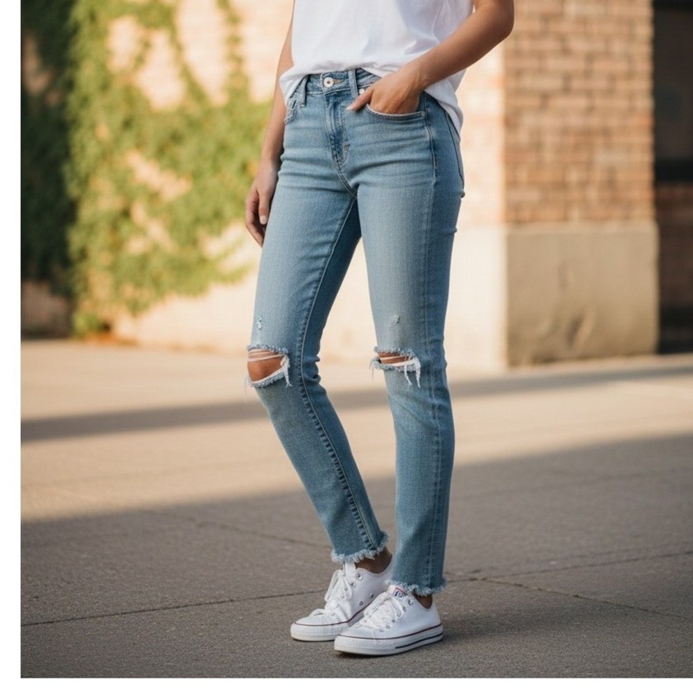 Fidelity‎ Denim Gwen High Rise Skinny Jeans Distressed Raw Hem 24